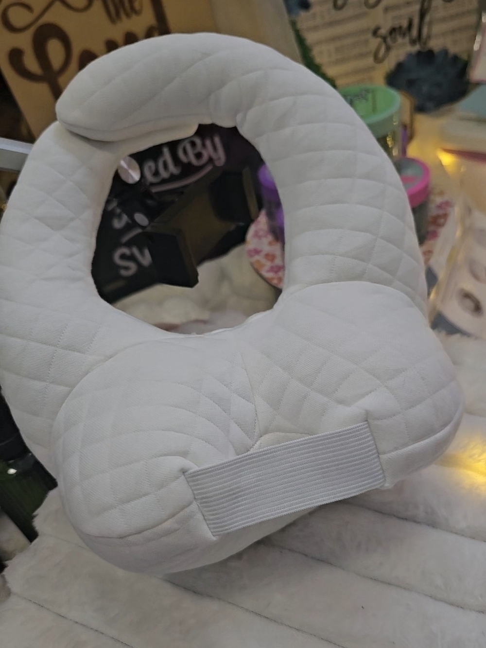 Quilted White Baby Bottle Support Pillow